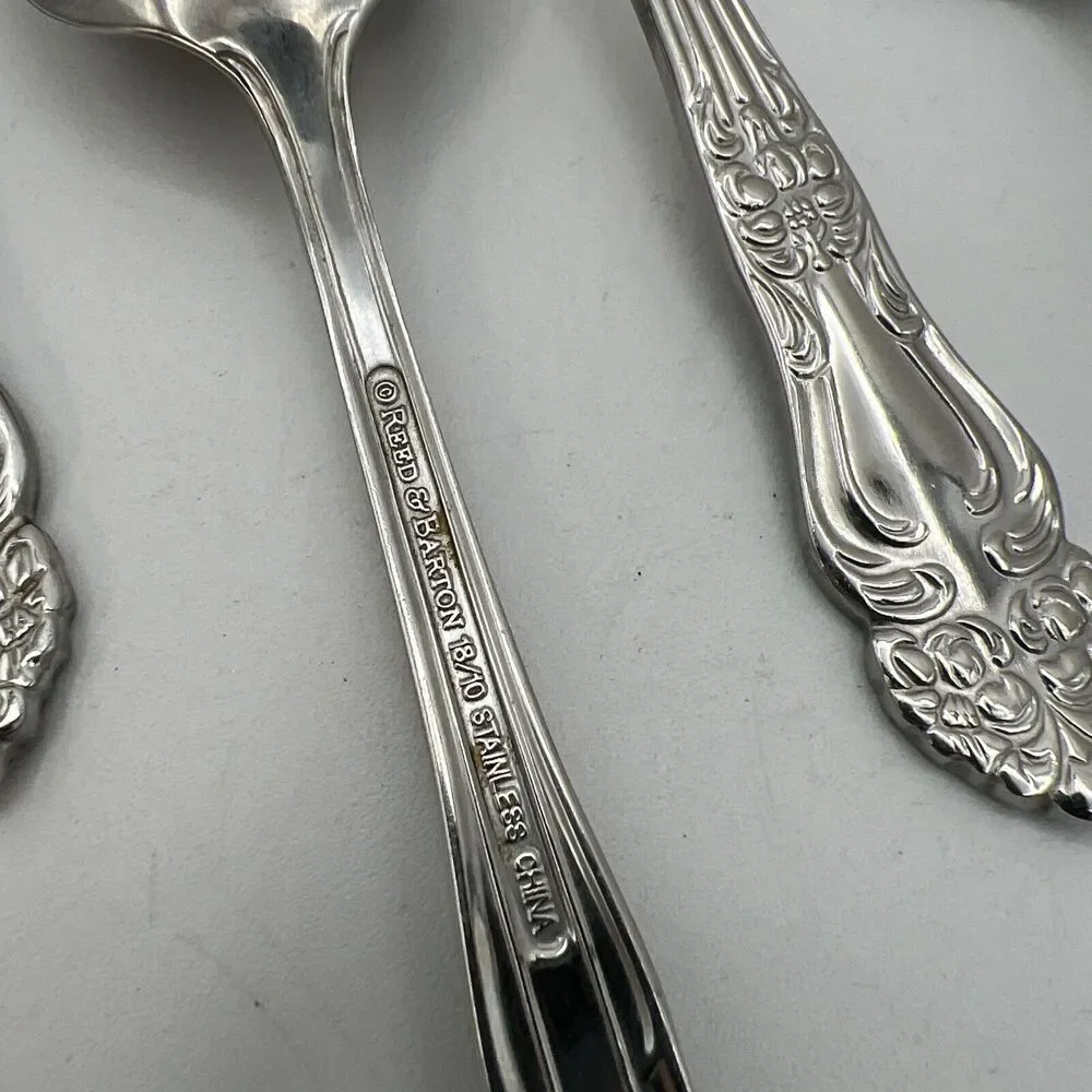 Set 4 Reed & Barton Dinner Teaspoons Tiger Lily Festivity Flatware Spoons